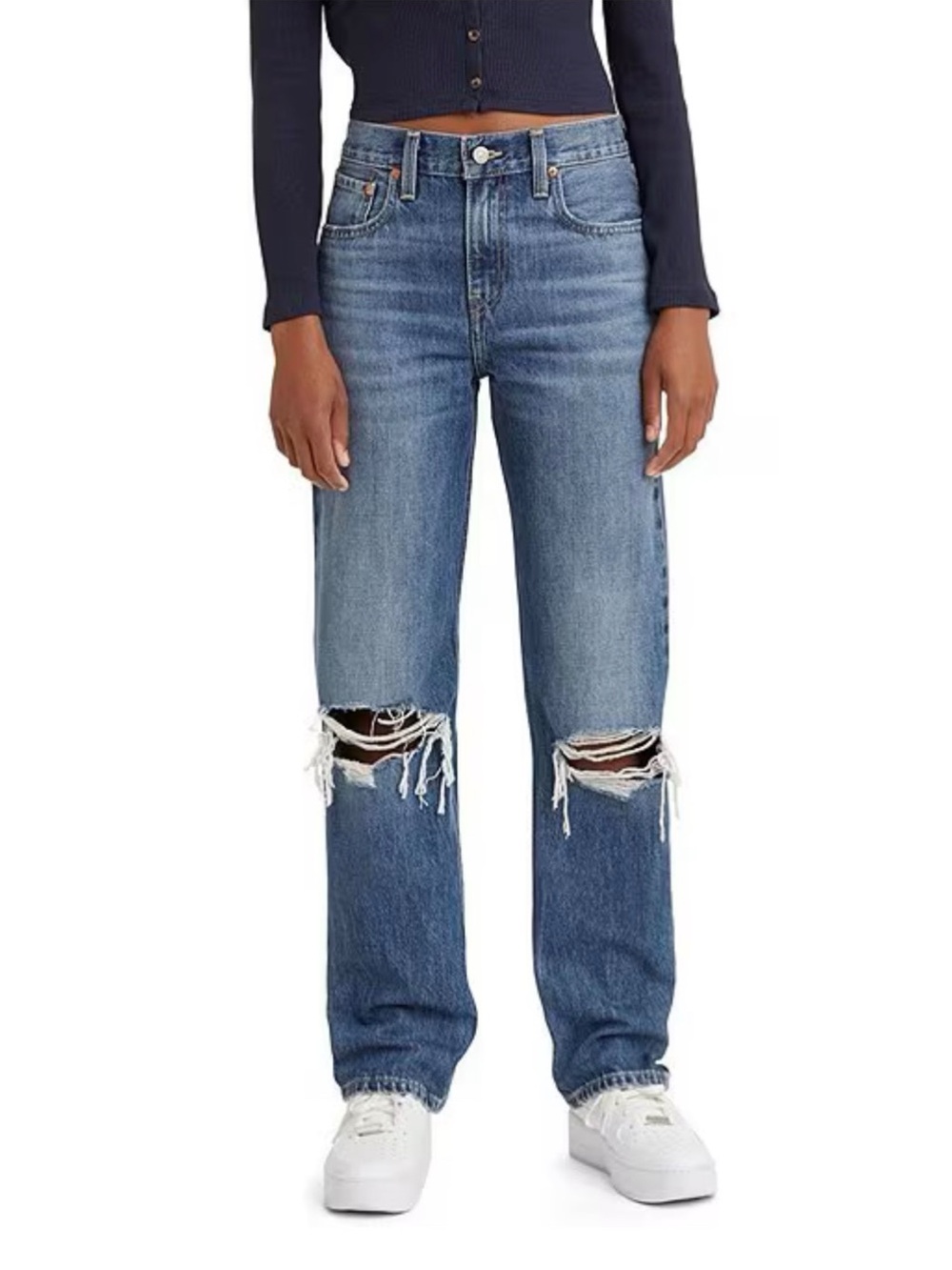 Levi's Women’s Low Pro Straight Distressed Dark Wash Denim Jeans Size 28